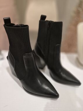 Wild Pair Black Pointed Sock-Style Ankle Boots